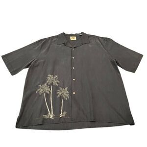 Pussers West Indies Men's Embroidered Palm Tree Button Up Hawaiian Shirt Gray XL